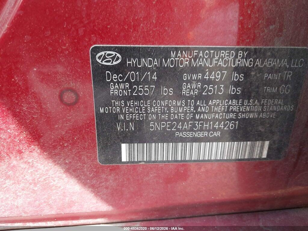 5NPE24AF3FH144261 2015 HYUNDAI SONATA photo no. 9