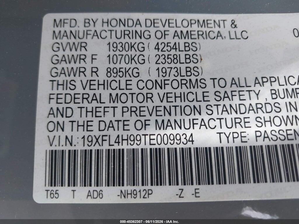 19XFL4H99TE009934 2026 HONDA CIVIC HYBRID photo no. 9