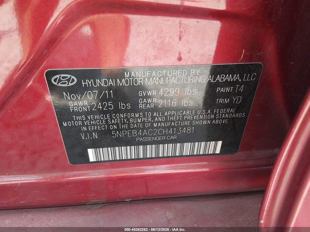 5NPEB4AC2CH413481 2012 HYUNDAI SONATA photo no. 9