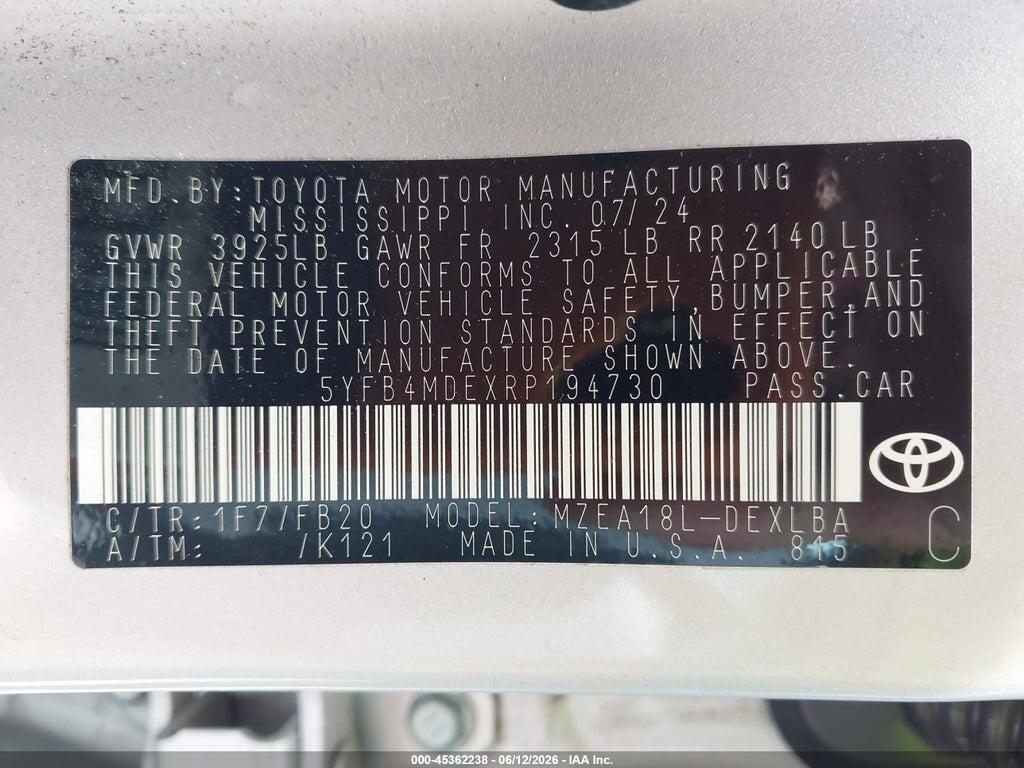 5YFB4MDEXRP194730 2024 TOYOTA COROLLA photo no. 9