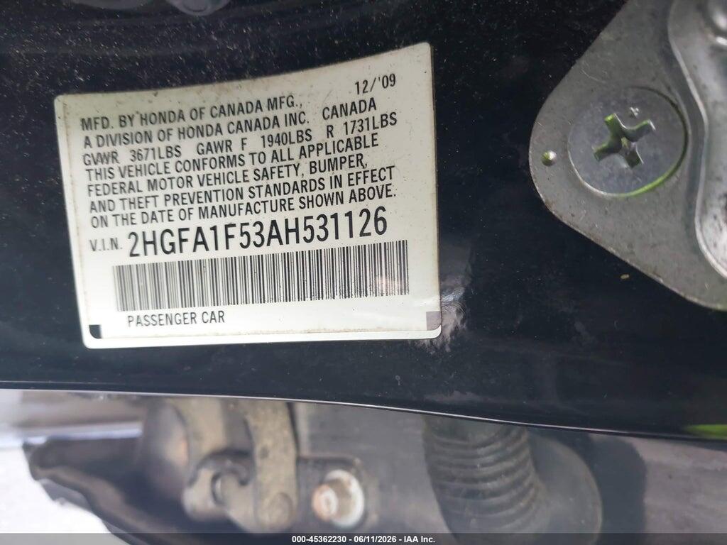 2HGFA1F53AH531126 2010 HONDA CIVIC photo no. 9