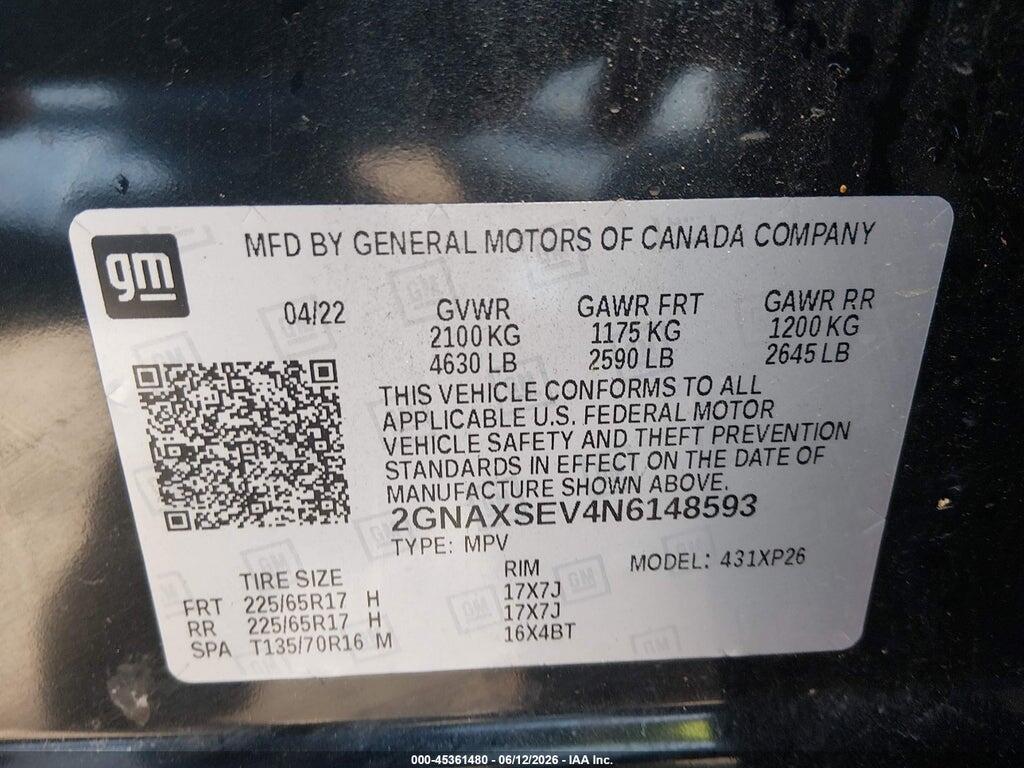 2GNAXSEV4N6148593 2022 CHEVROLET EQUINOX photo no. 9