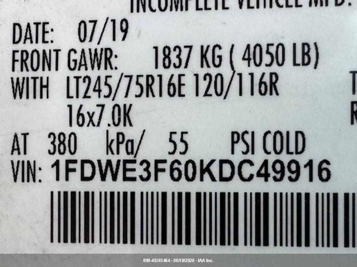 1FDWE3F60KDC49916 2019 FORD E-350 CUTAWAY photo no. 9