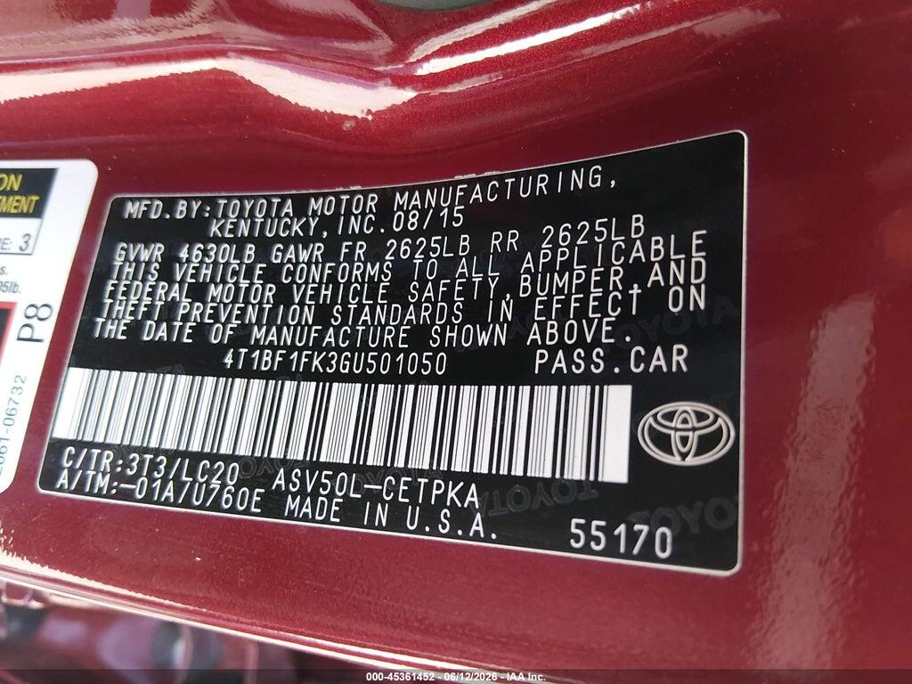 4T1BF1FK3GU501050 2016 TOYOTA CAMRY photo no. 9