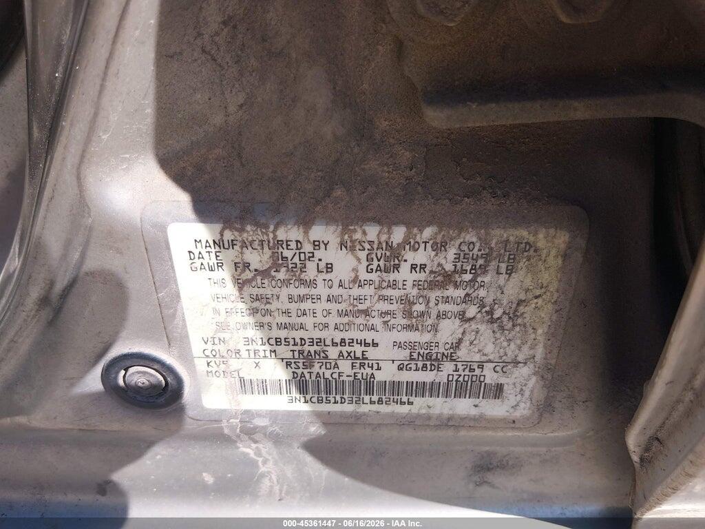 3N1CB51D32L682466 2002 NISSAN SENTRA photo no. 9