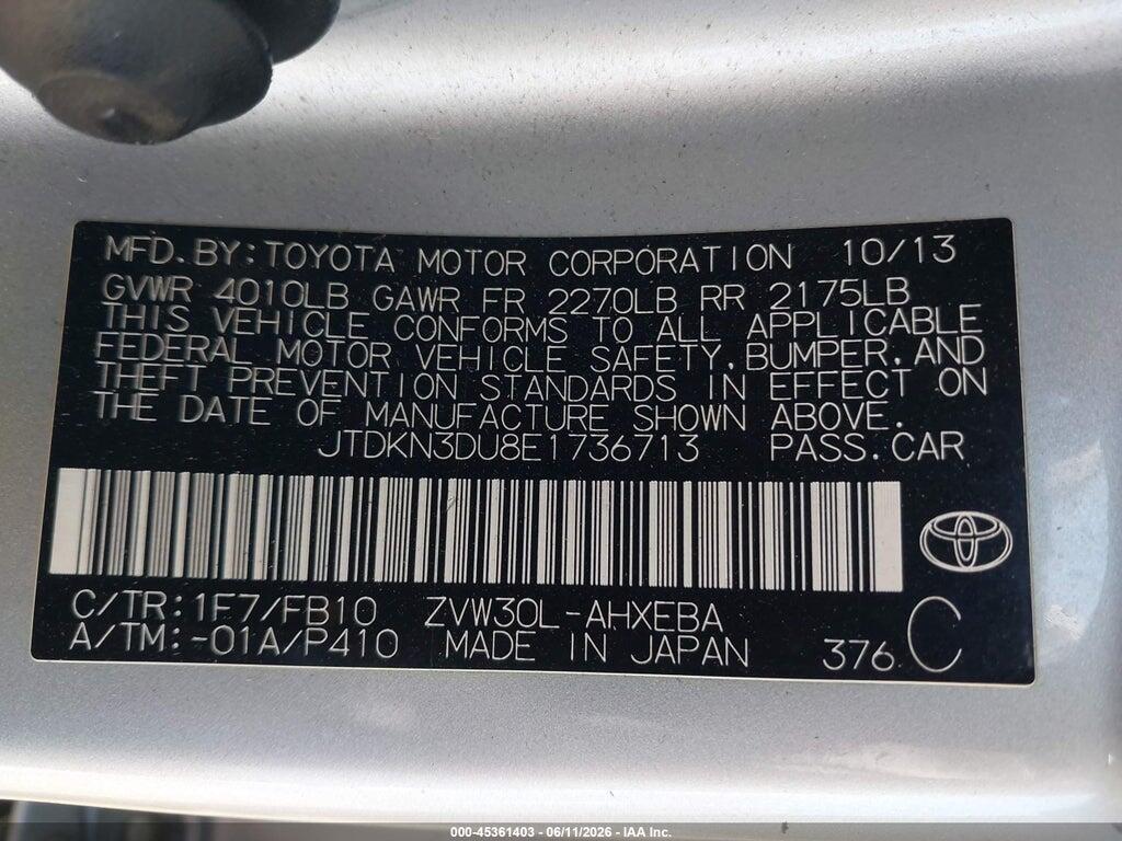 JTDKN3DU8E1736713 2014 TOYOTA PRIUS photo no. 9