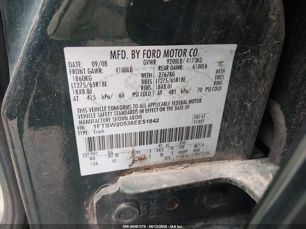 1FTSW20538EE51842 2008 FORD F-250 photo no. 9