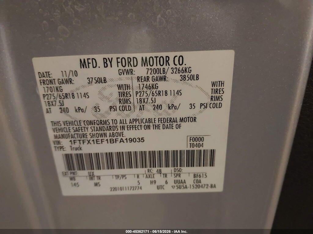 1FTFX1EF1BFA19035 2011 FORD F-150 photo no. 9