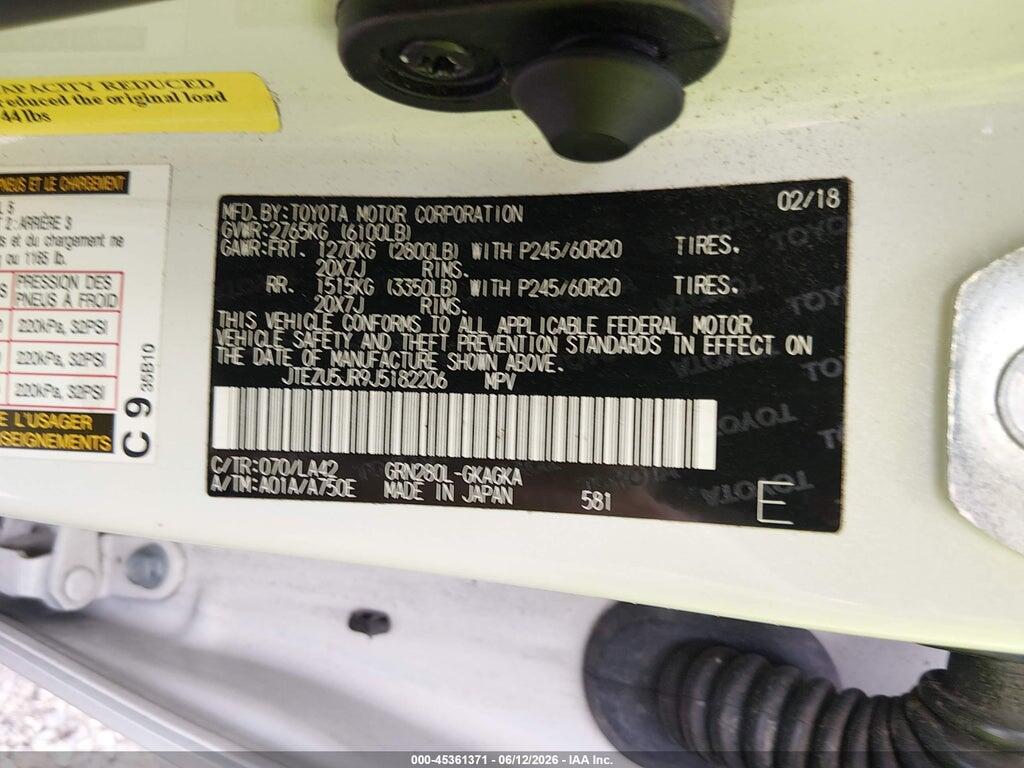 JTEZU5JR9J5182206 2018 TOYOTA 4RUNNER photo no. 9