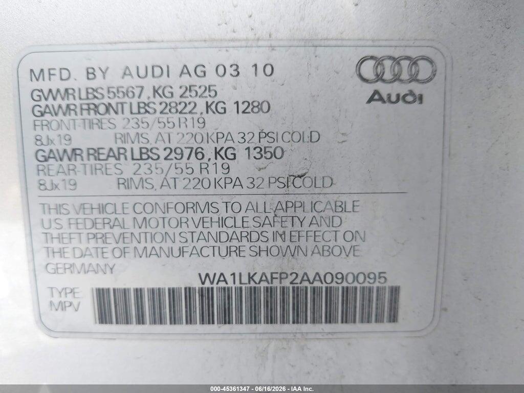WA1LKAFP2AA090095 2010 AUDI Q5 photo no. 9