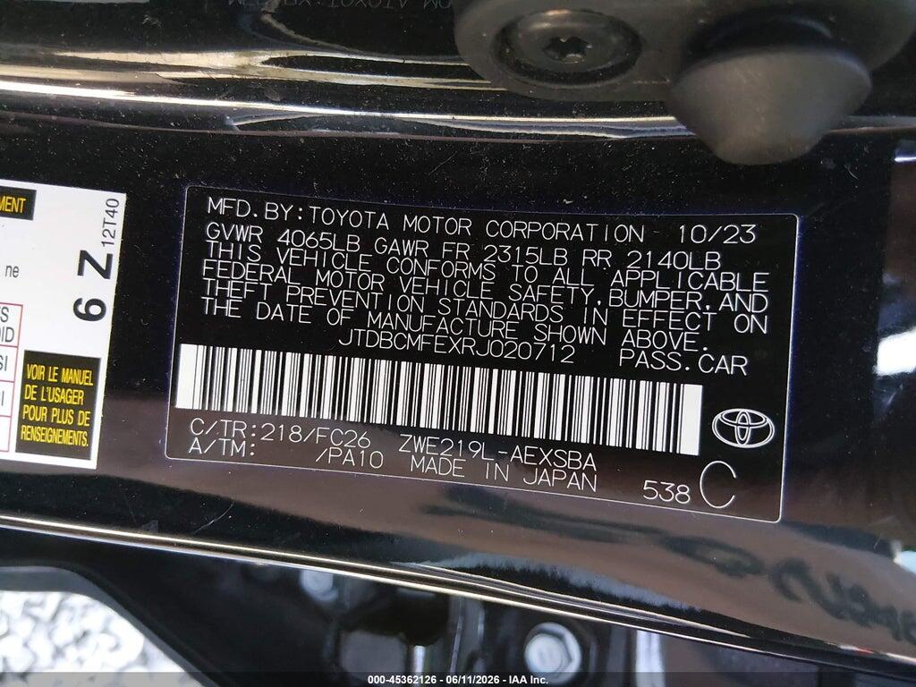 JTDBCMFEXRJ020712 2024 TOYOTA COROLLA photo no. 9