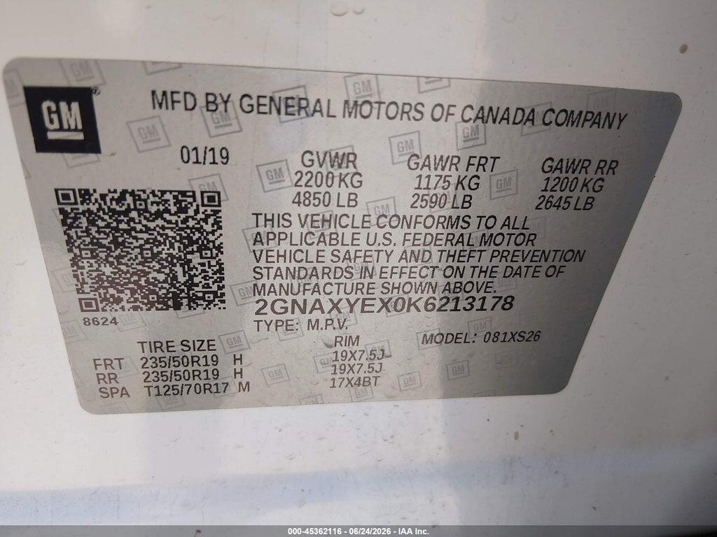 2GNAXYEX0K6213178 2019 CHEVROLET EQUINOX photo no. 9