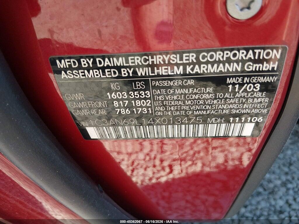 1C3AN69L14X013475 2004 CHRYSLER CROSSFIRE photo no. 9