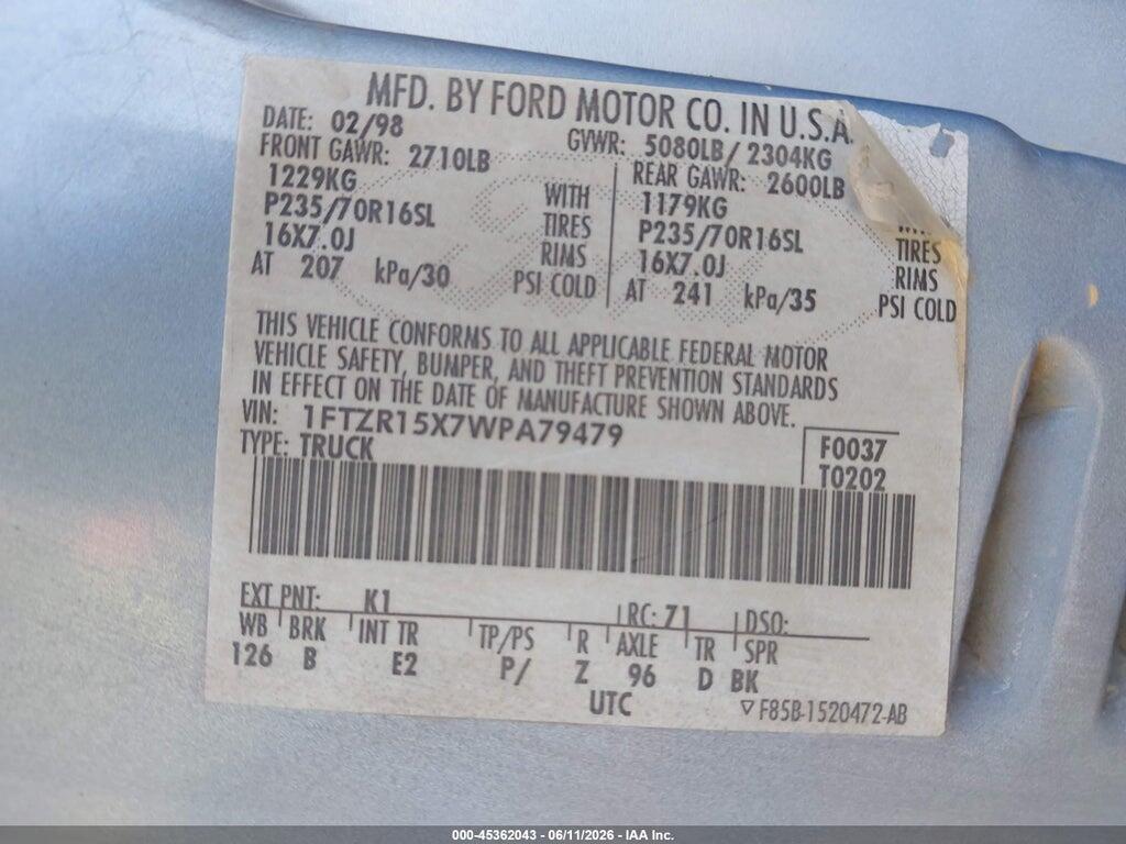 1FTZR15X7WPA79479 1998 FORD RANGER photo no. 9