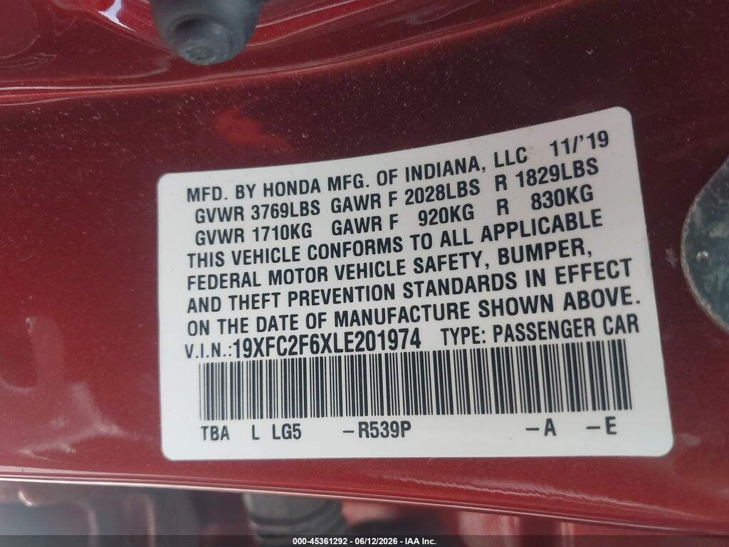 19XFC2F6XLE201974 2020 HONDA CIVIC photo no. 9
