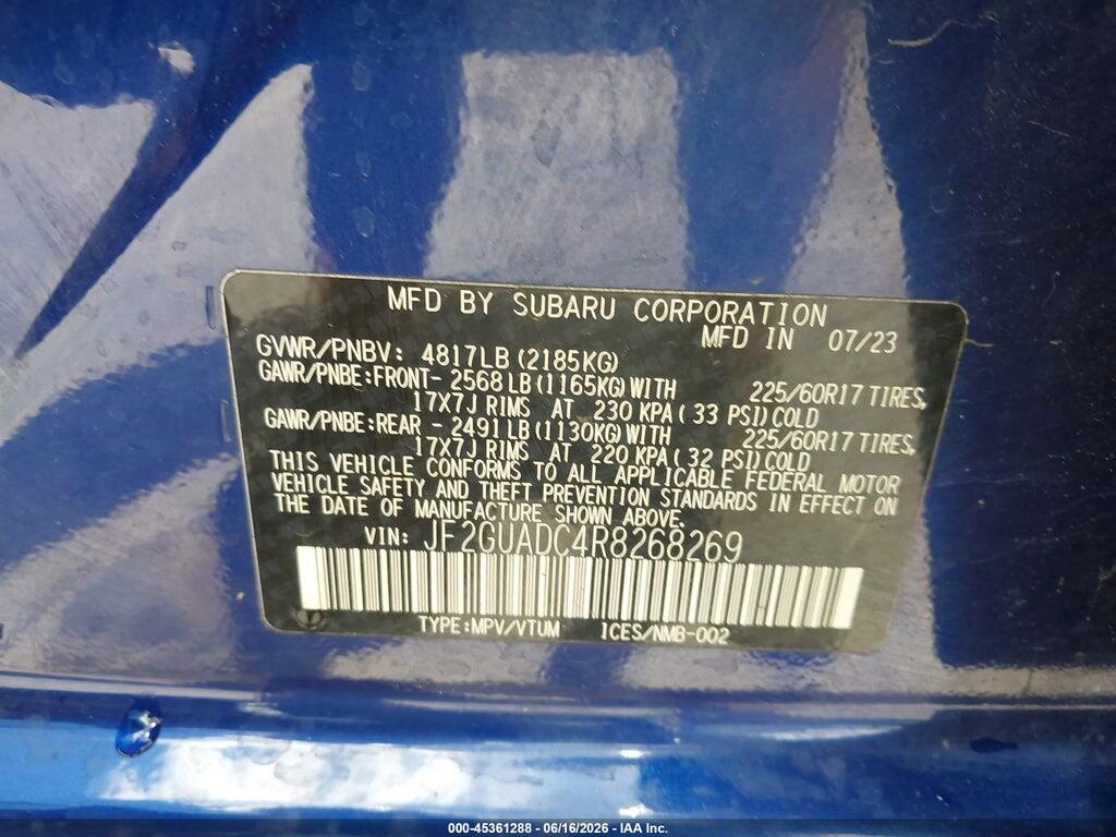 JF2GUADC4R8268269 2024 SUBARU CROSSTREK photo no. 9
