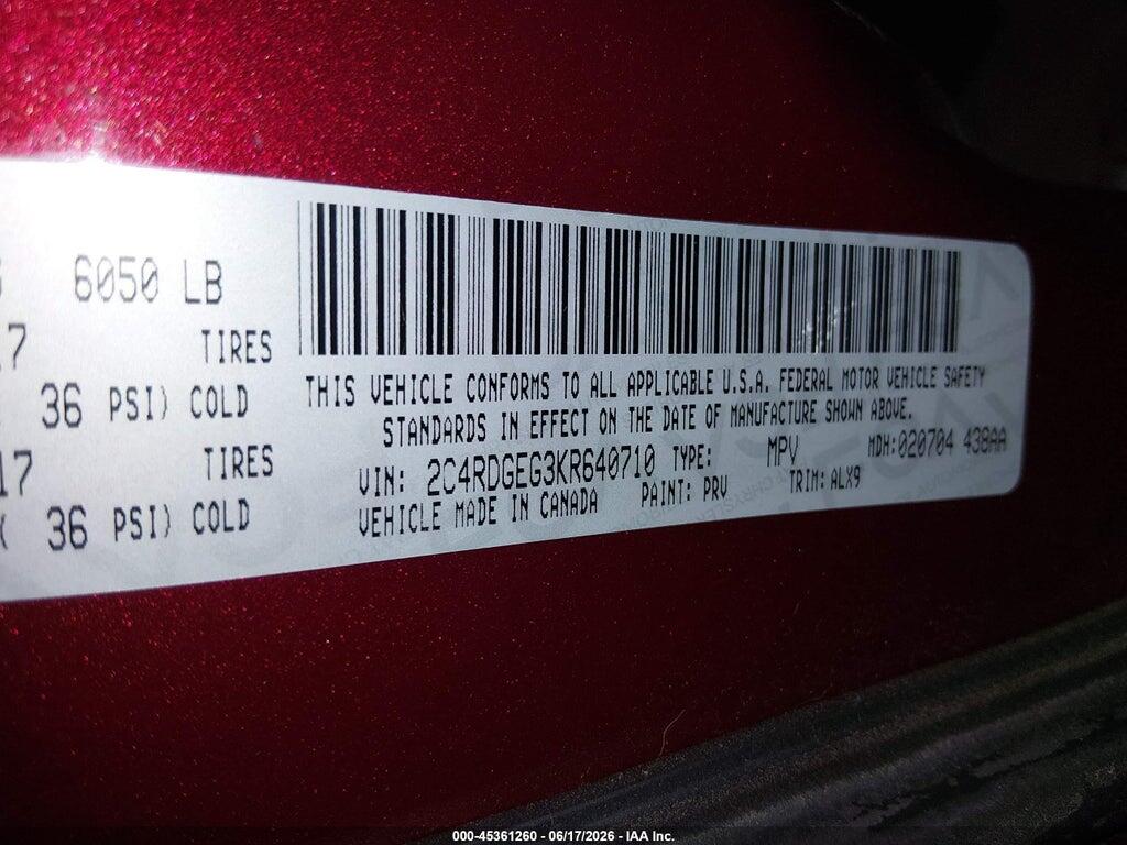 2C4RDGEG3KR640710 2019 DODGE GRAND CARAVAN photo no. 9