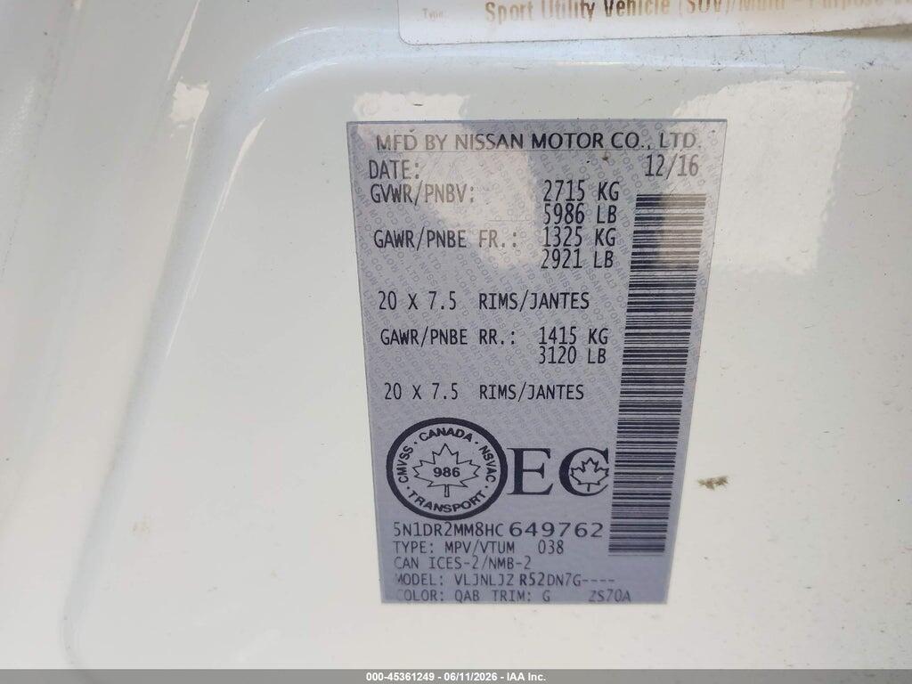 5N1DR2MM8HC649762 2017 NISSAN PATHFINDER photo no. 9