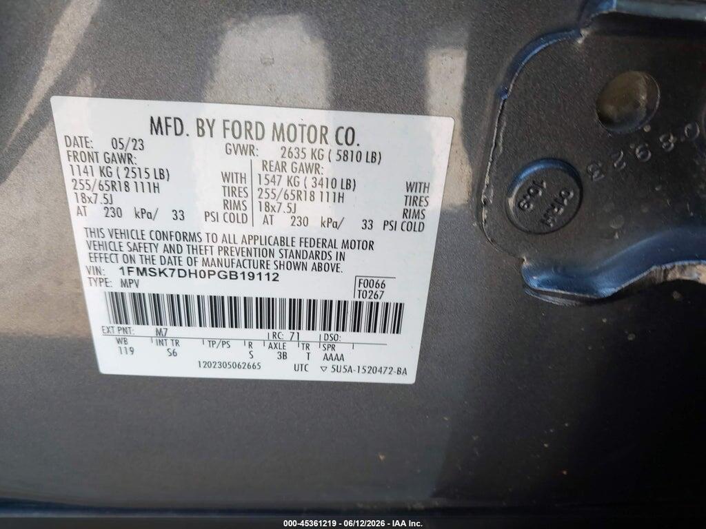 1FMSK7DH0PGB19112 2023 FORD EXPLORER photo no. 9