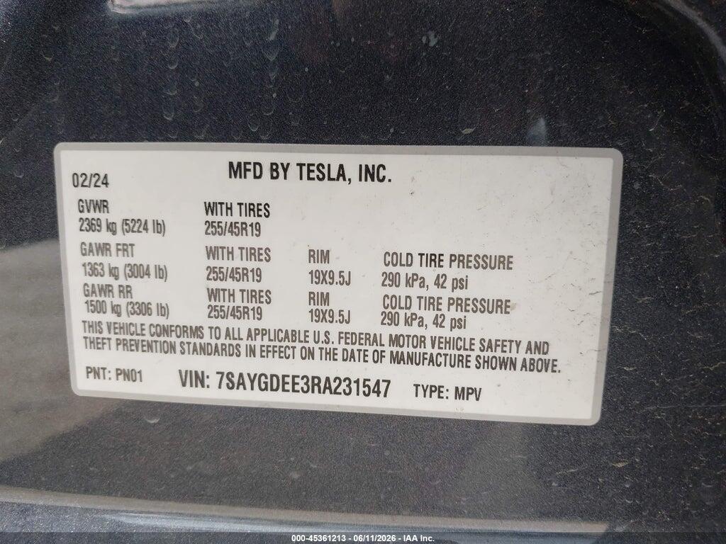 7SAYGDEE3RA231547 2024 TESLA MODEL Y photo no. 9