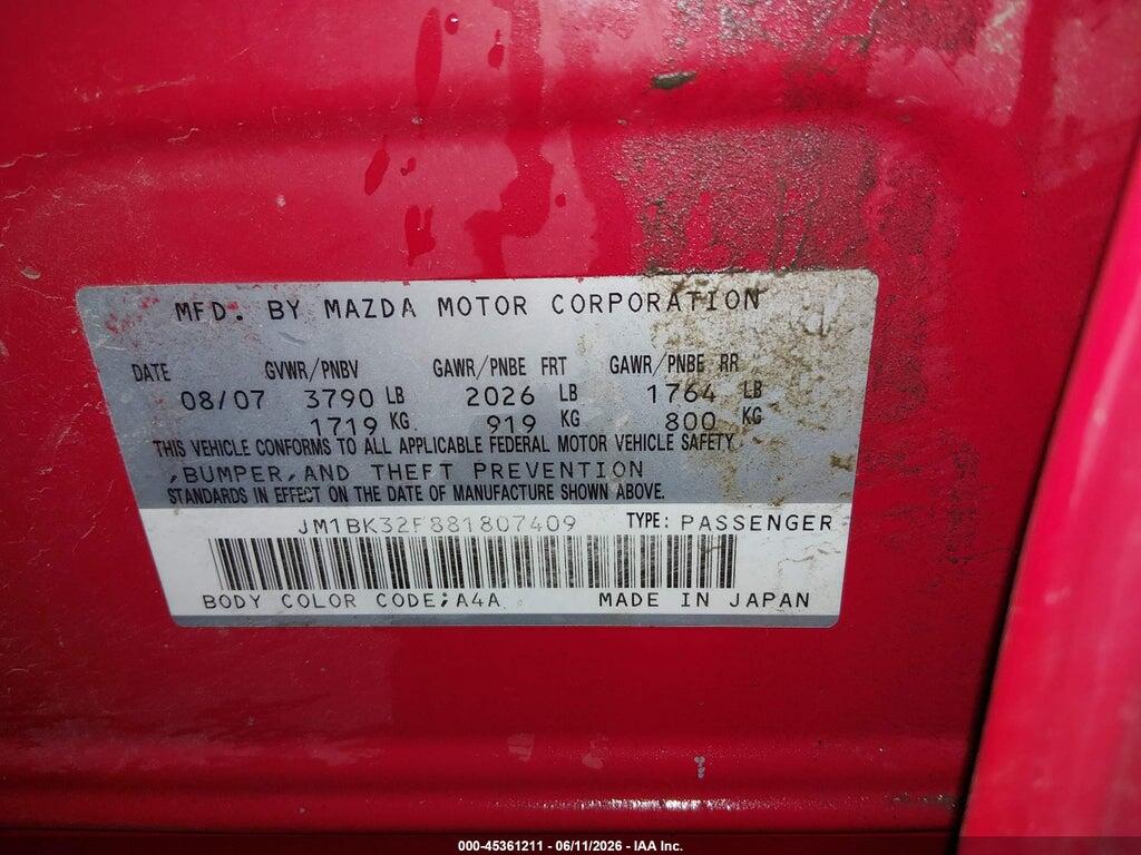 JM1BK32F881807409 2008 MAZDA MAZDA3 photo no. 9