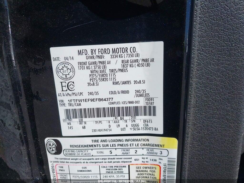 1FTFW1EF9EFB64377 2014 FORD F-150 photo no. 9