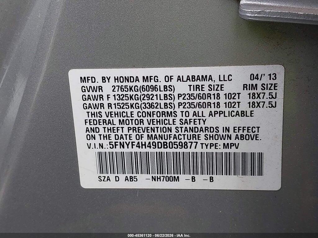 5FNYF4H49DB059877 2013 HONDA PILOT photo no. 9