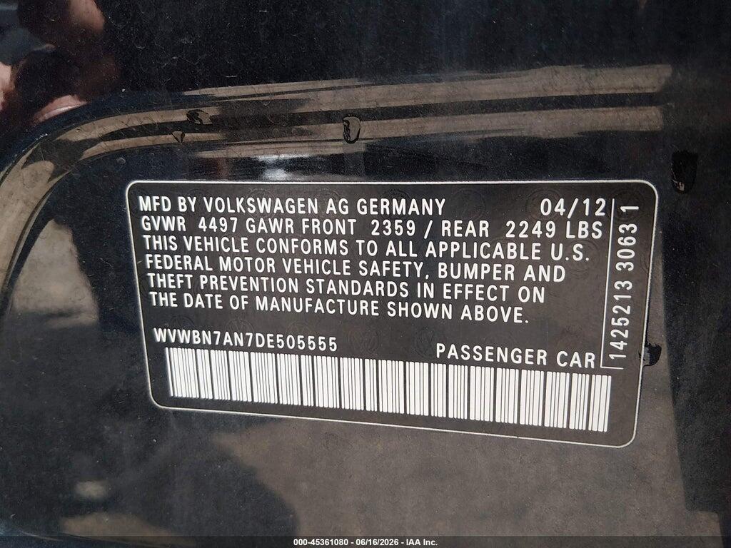 WVWBN7AN7DE505555 2013 VOLKSWAGEN CC photo no. 9
