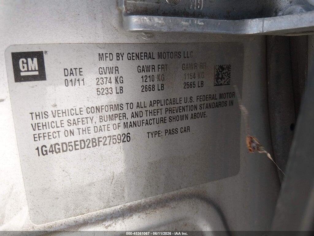 1G4GD5ED2BF275926 2011 BUICK LACROSSE photo no. 9