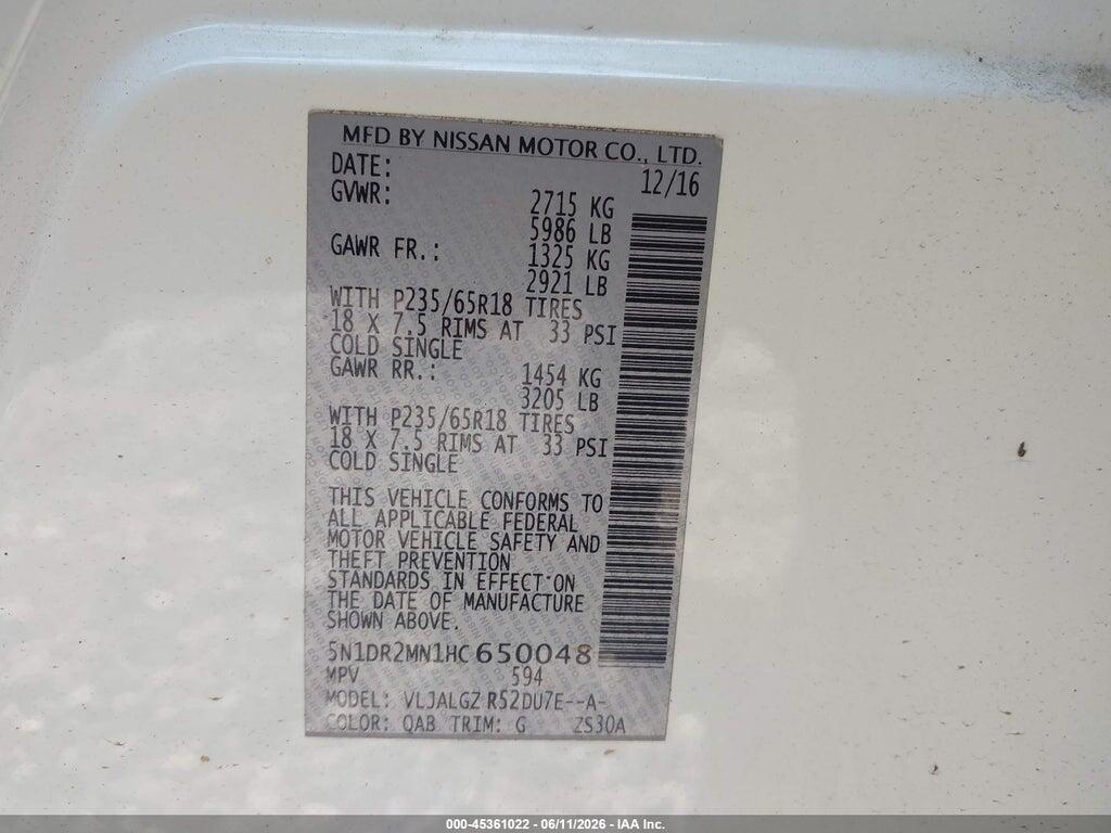 5N1DR2MN1HC650048 2017 NISSAN PATHFINDER photo no. 9