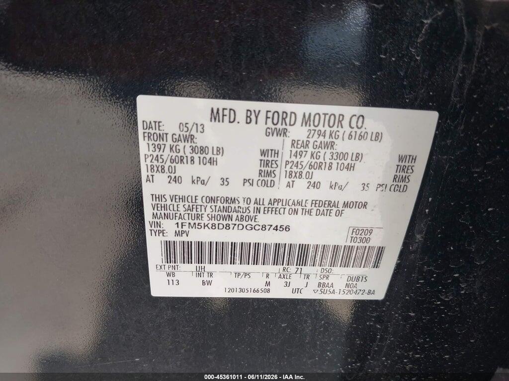 1FM5K8D87DGC87456 2013 FORD EXPLORER photo no. 9