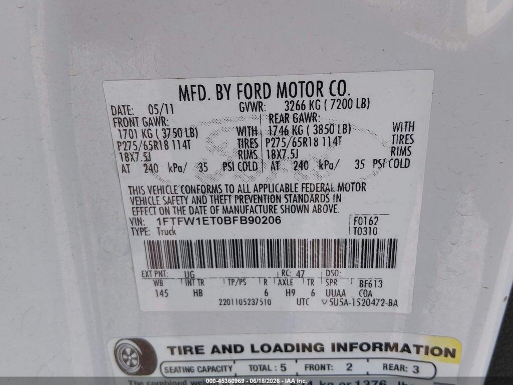 1FTFW1ET0BFB90206 2011 FORD F-150 photo no. 9
