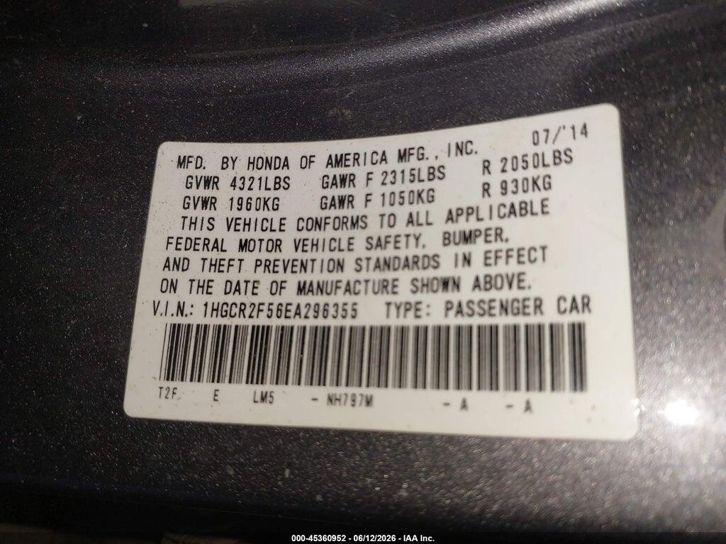 1HGCR2F56EA296355 2014 HONDA ACCORD photo no. 9