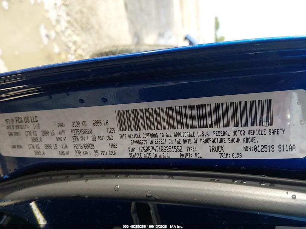 1C6RR7NT1GS251592 2016 RAM 1500 photo no. 9