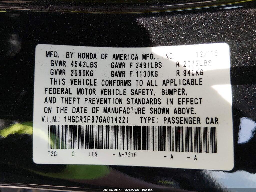 1HGCR3F97GA014221 2016 HONDA ACCORD photo no. 9