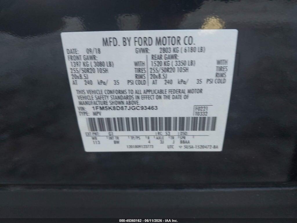 1FM5K8D87JGC93463 2018 FORD EXPLORER photo no. 9