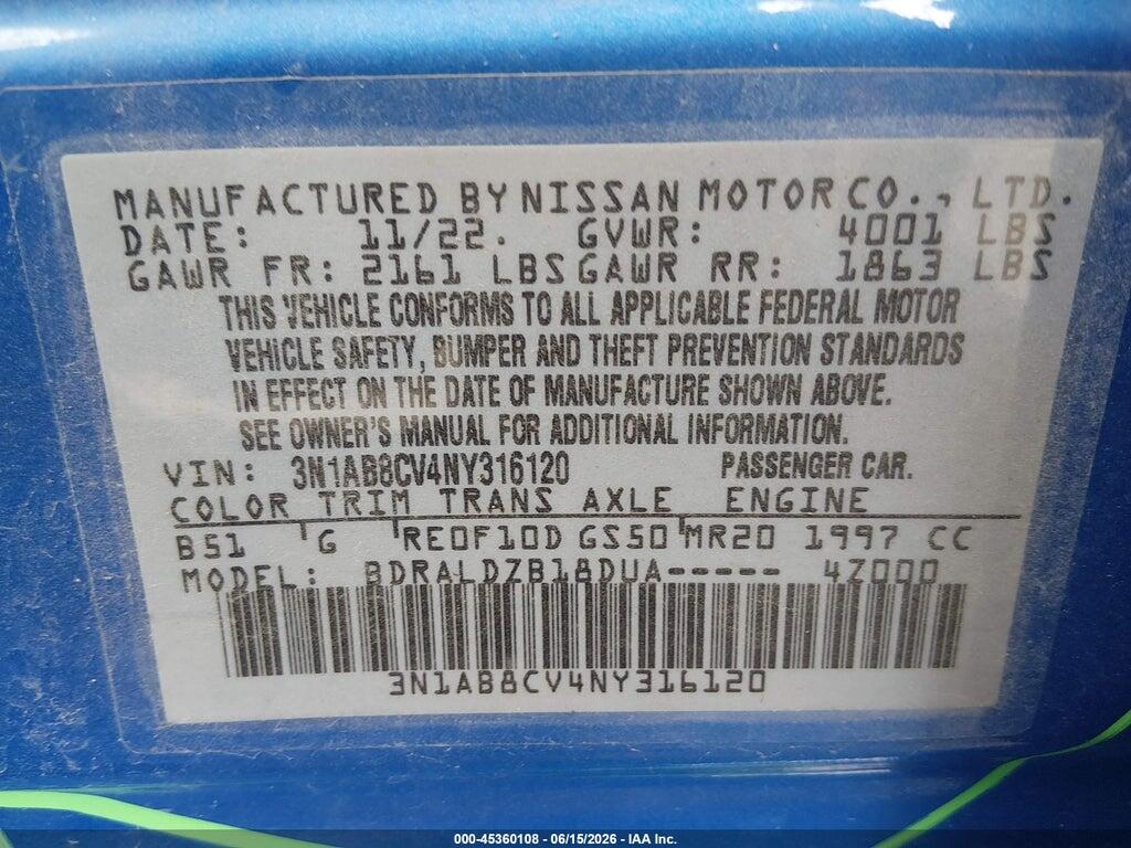 3N1AB8CV4NY316120 2022 NISSAN SENTRA photo no. 9