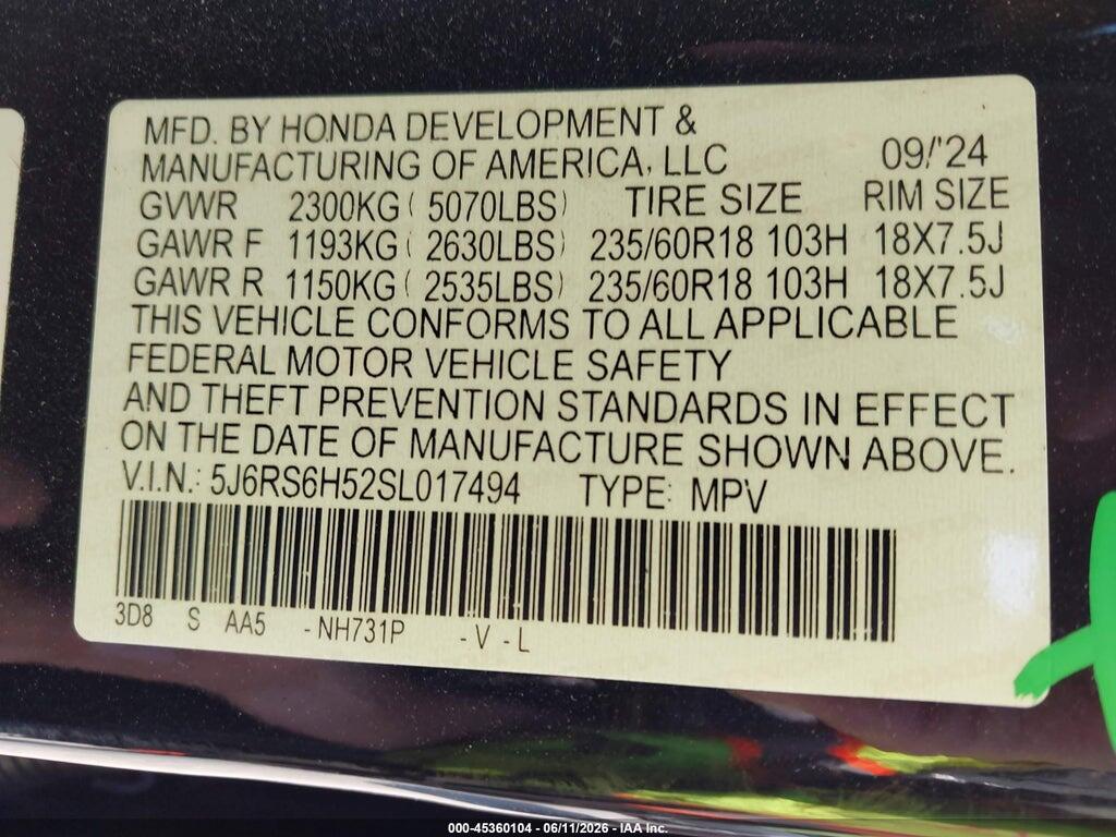 5J6RS6H52SL017494 2025 HONDA CR-V HYBRID photo no. 9