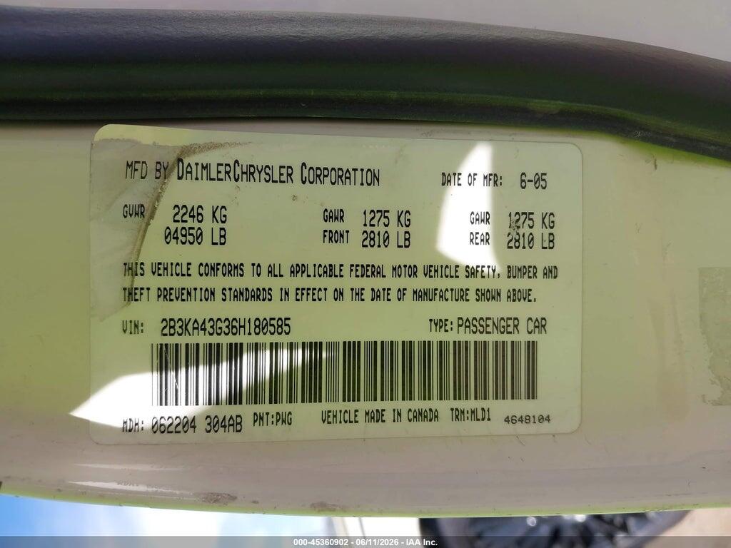 2B3KA43G36H180585 2006 DODGE CHARGER photo no. 9
