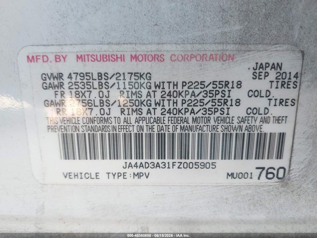JA4AD3A31FZ005905 2015 MITSUBISHI OUTLANDER photo no. 9