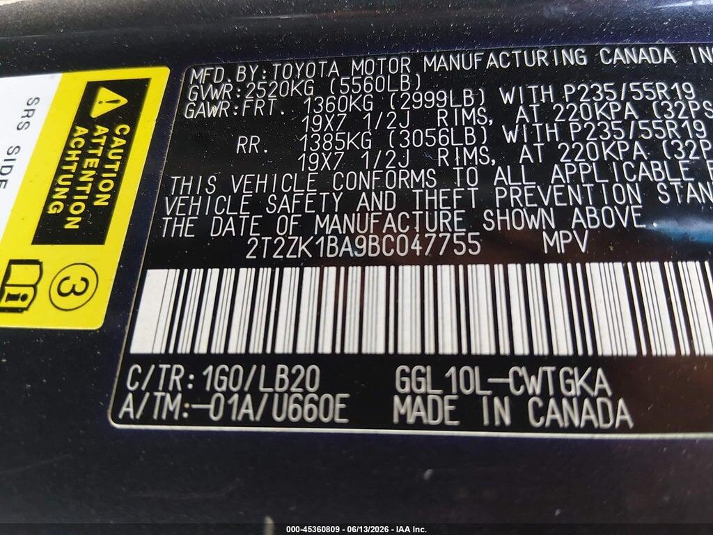 2T2ZK1BA9BC047755 2011 LEXUS RX 350 photo no. 9