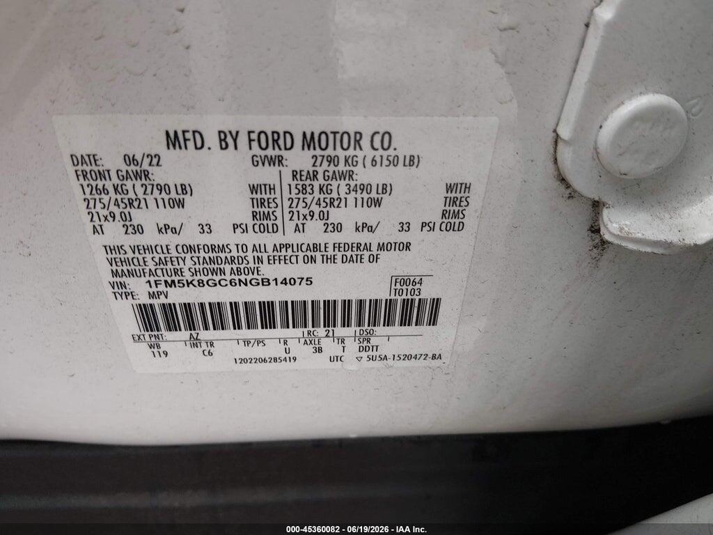 1FM5K8GC6NGB14075 2022 FORD EXPLORER photo no. 9