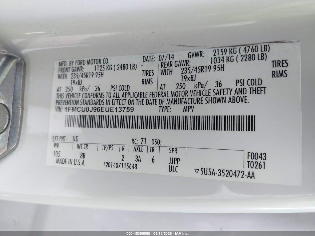 1FMCU0J96EUE13759 2014 FORD ESCAPE photo no. 9