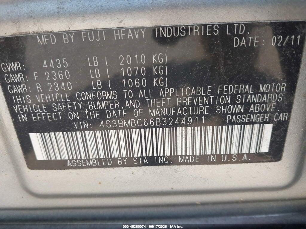 4S3BMBC66B3244911 2011 SUBARU LEGACY photo no. 9