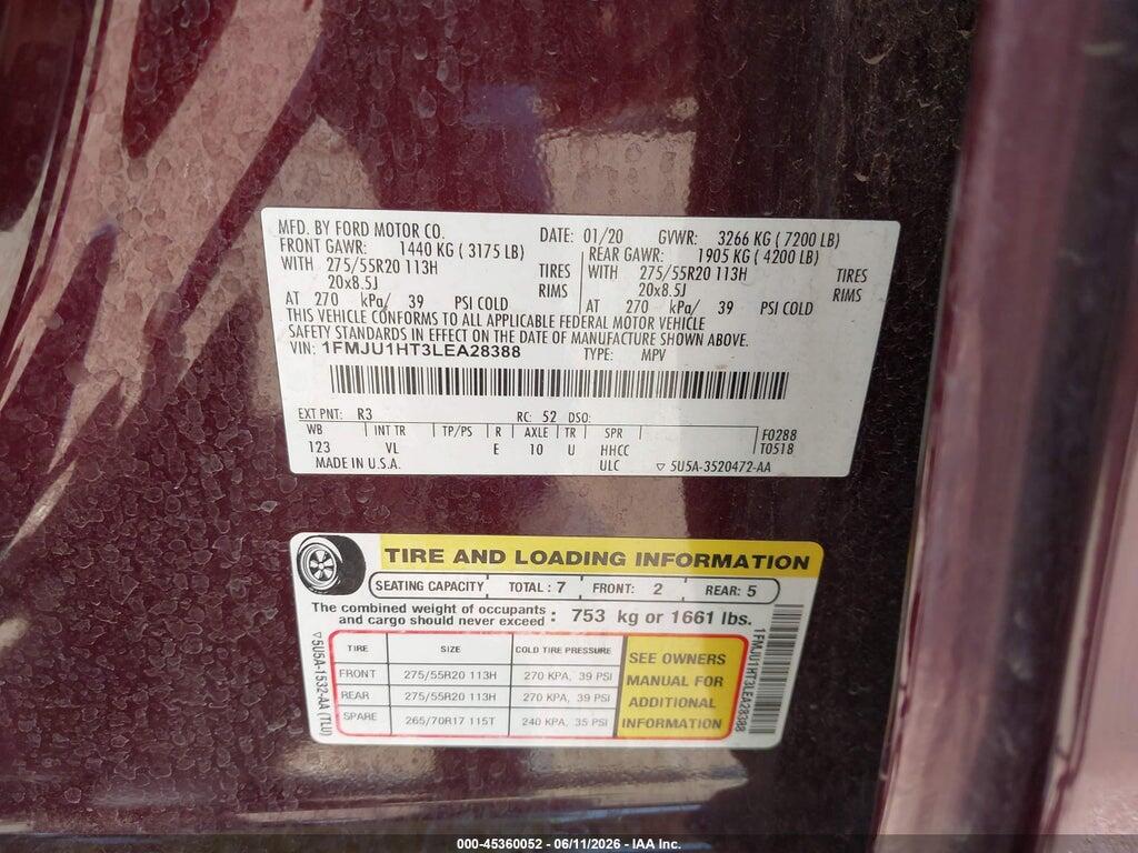 1FMJU1HT3LEA28388 2020 FORD EXPEDITION photo no. 9