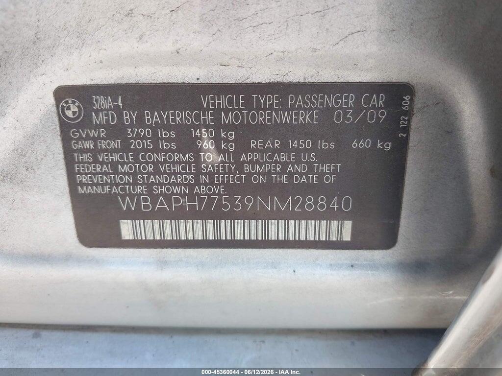 WBAPH77539NM28840 2009 BMW 328I photo no. 9