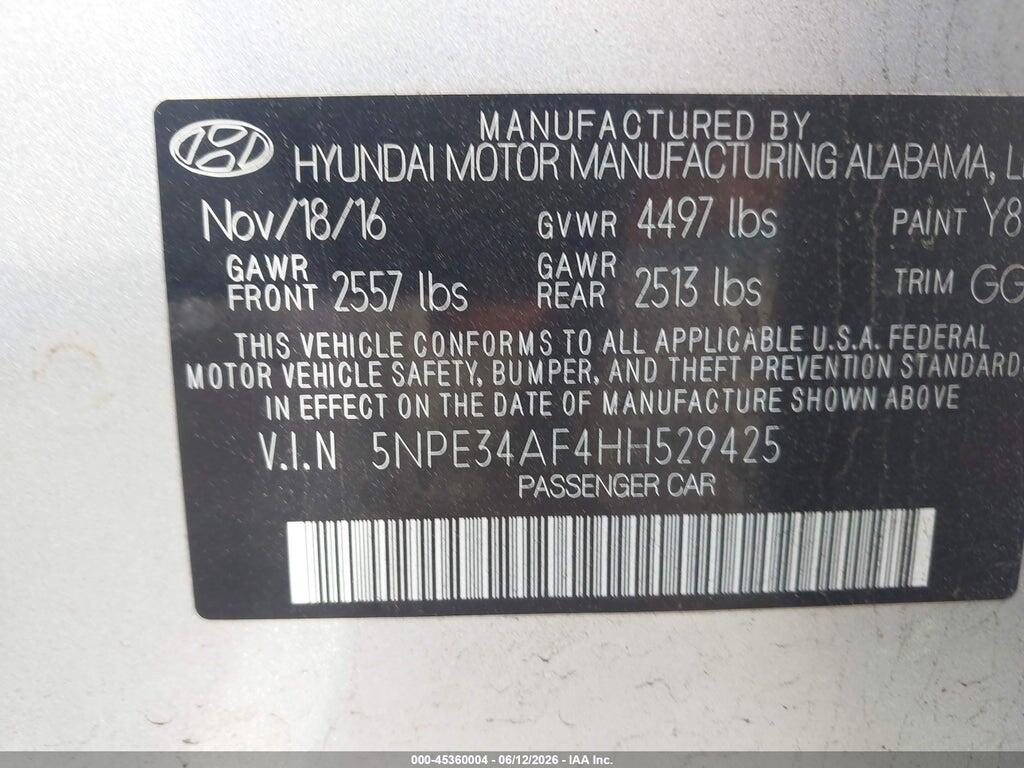 5NPE34AF4HH529425 2017 HYUNDAI SONATA photo no. 9