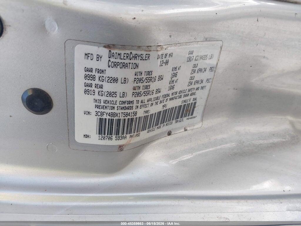3C8FY4BBX1T584158 2001 CHRYSLER PT CRUISER photo no. 9
