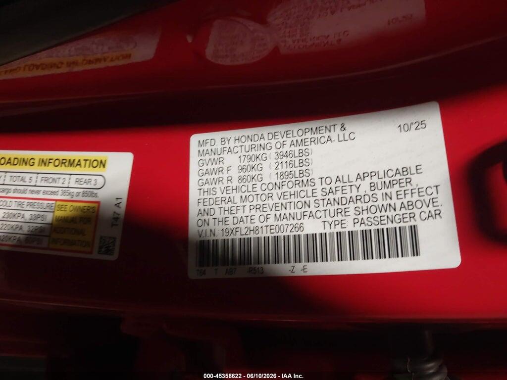 19XFL2H81TE007266 2026 HONDA CIVIC photo no. 9