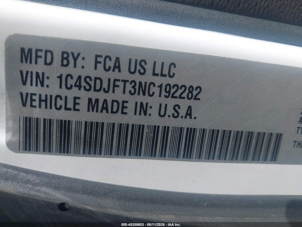 1C4SDJFT3NC192282 2022 DODGE DURANGO photo no. 9